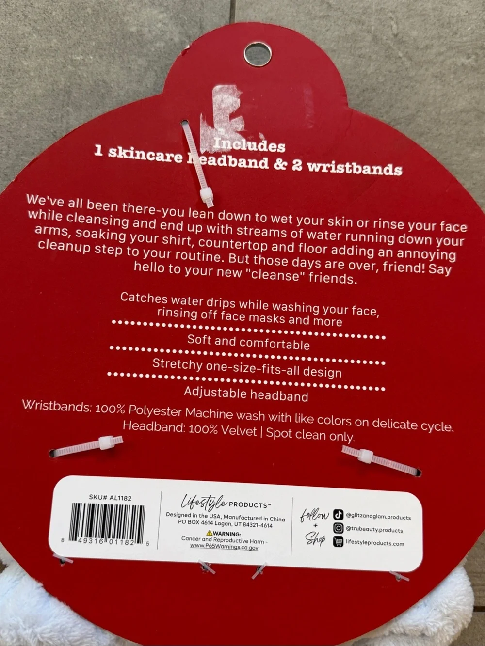 NWT 3-Piece Facial Cleanse Set w fun Red Crabs on wristbands 🦀 & stripe headband